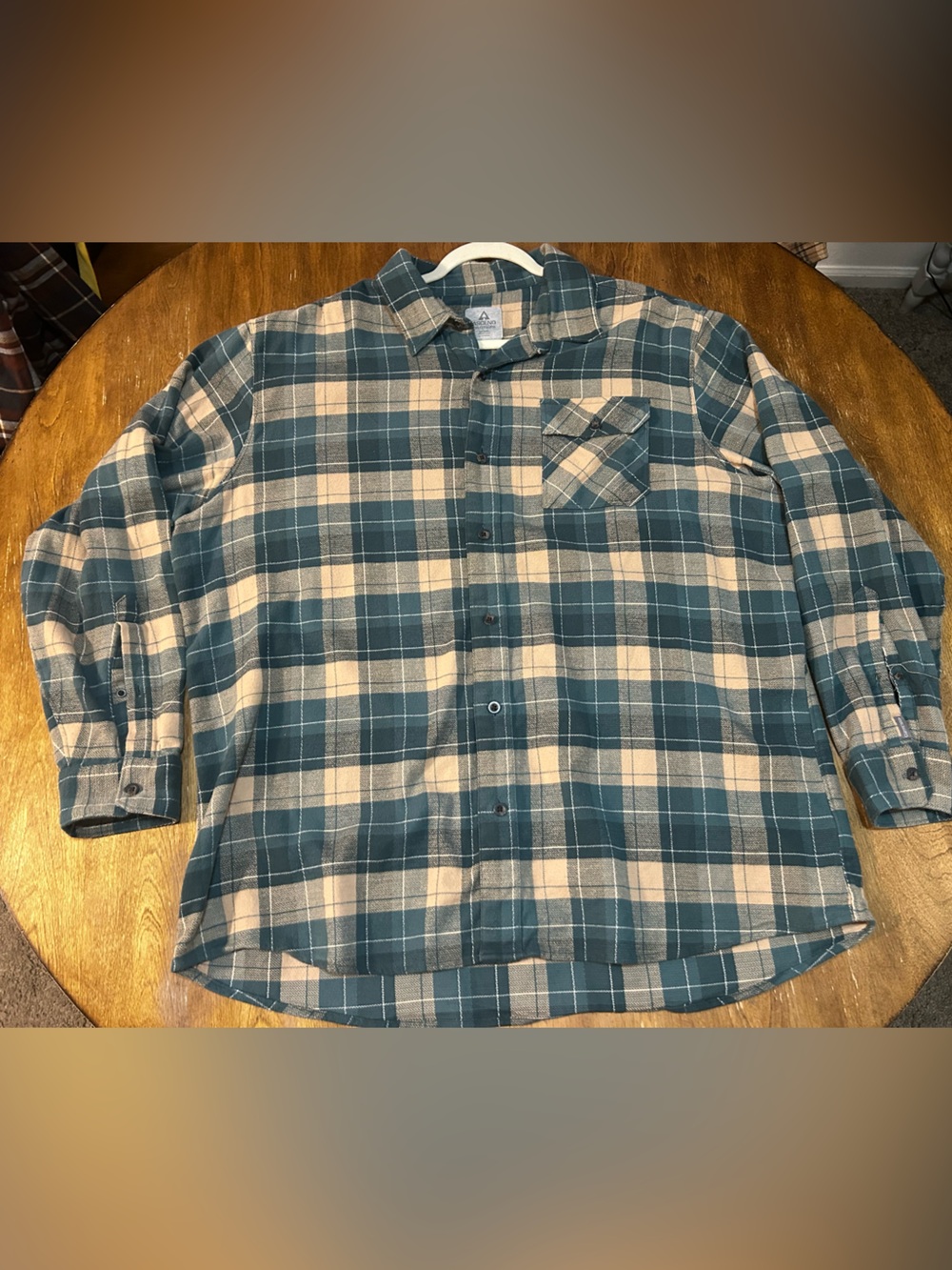 Men's Flannel Button Up XXL Acend Dark Green and Cream Plaid Soft Cotton